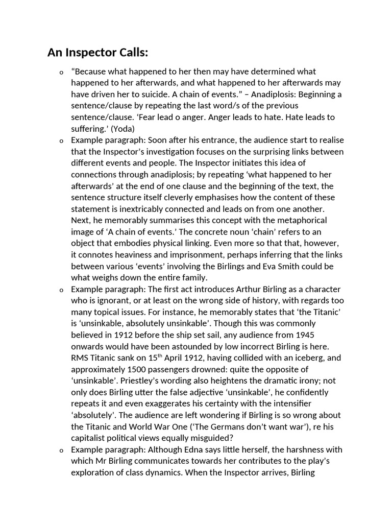 An Inspector Calls: Themes and Techniques | PDF | Sentence (Linguistics