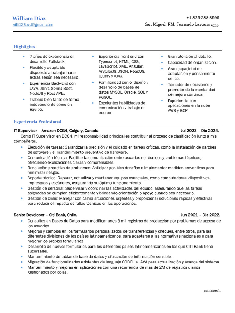 Desarrollador Fullstack con 7 años de experiencia | PDF | Script Java ...
