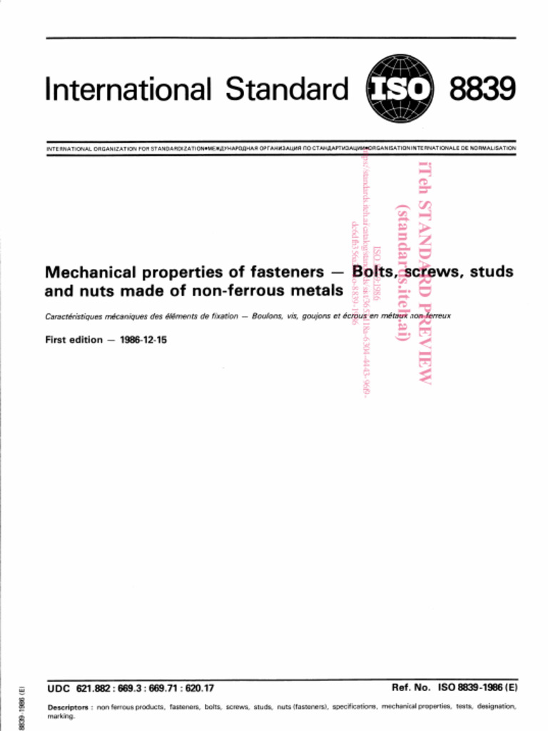 ISO 8839:1986 Standard Overview | PDF