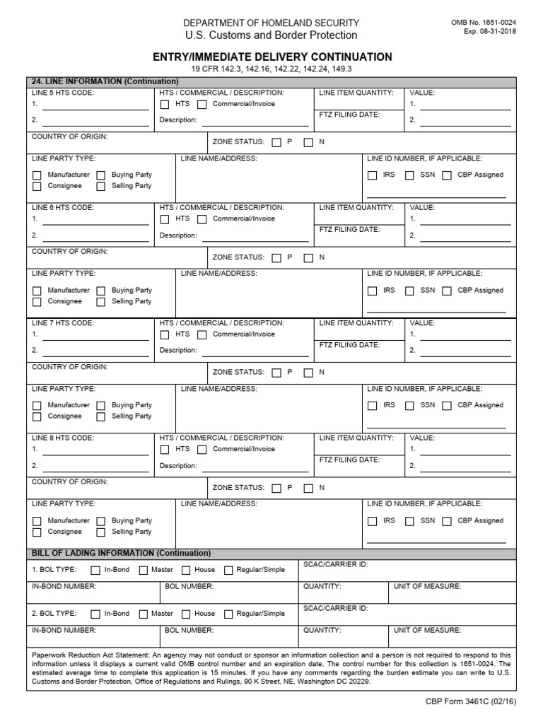 CBP Form 3461C Details and Instructions | PDF | U.S. Customs And Border ...