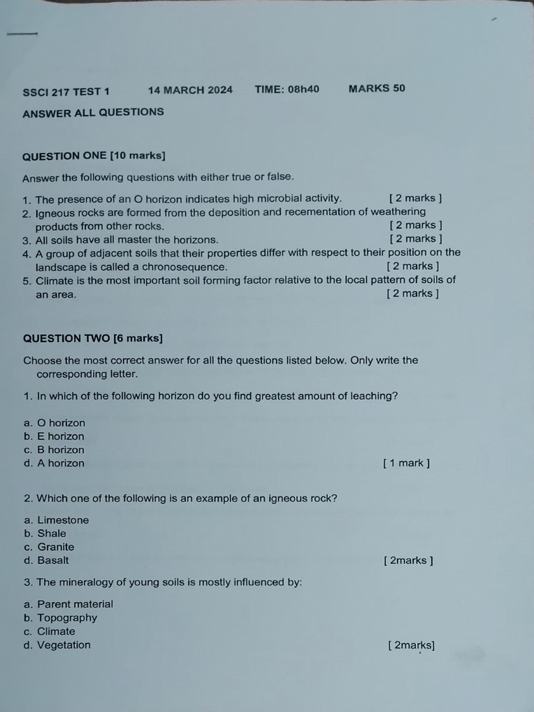 Soil Science Exam Questions and Answers | PDF | Soil | Loam