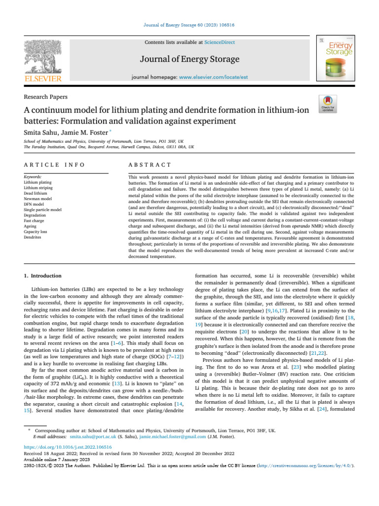 Lithium Plating Model for Batteries | PDF | Lithium Ion Battery ...
