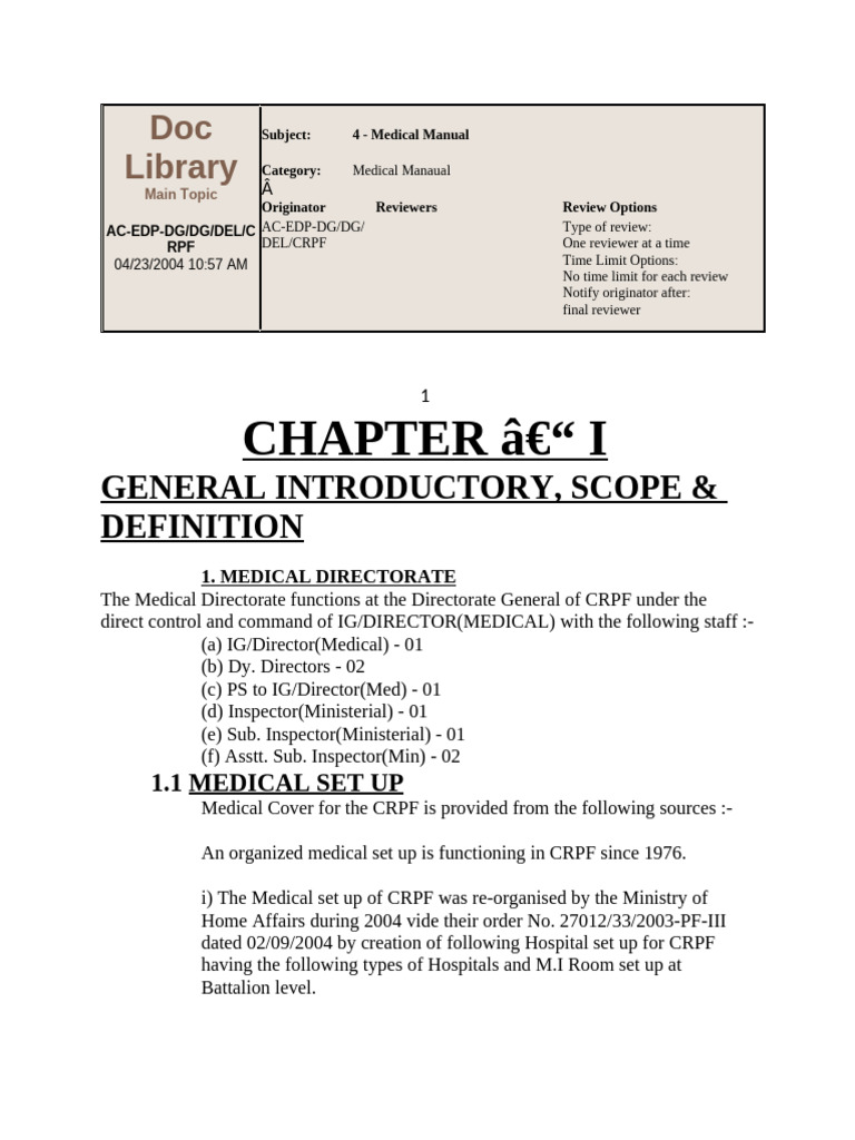 CRPF Medical Manual Overview | PDF | Hospital | Medicine