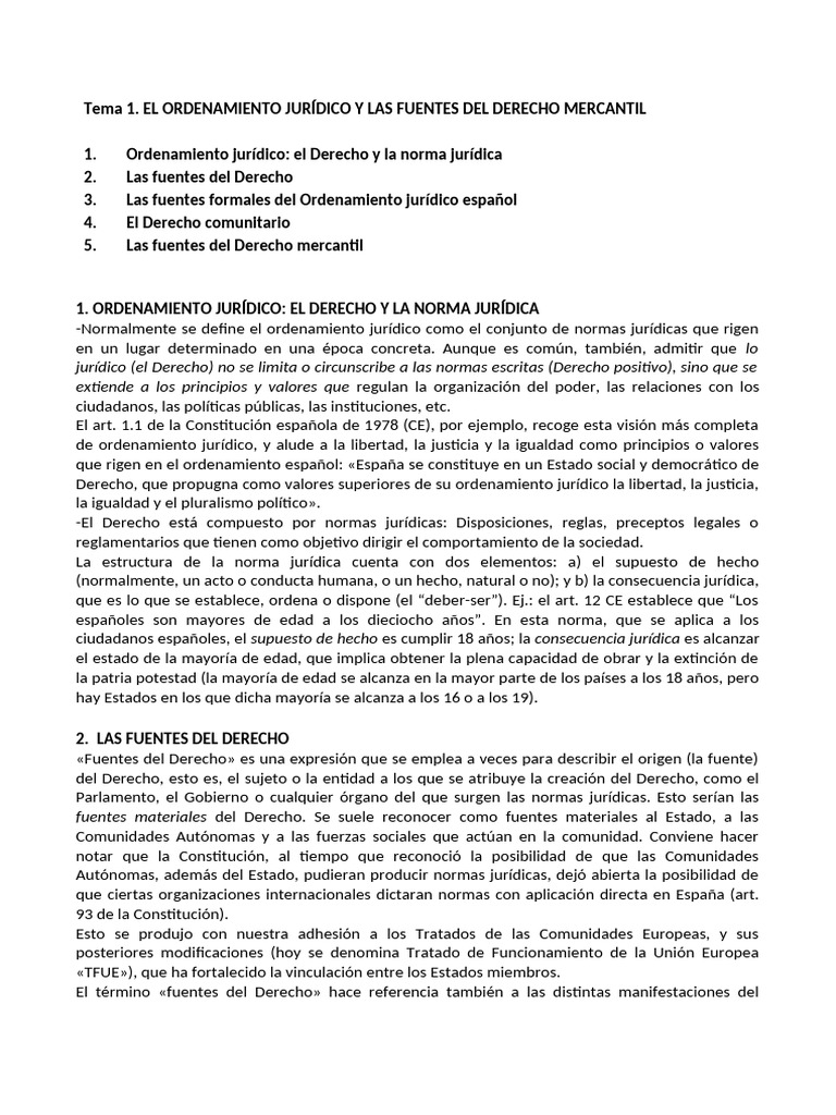 TEMA 1 Ordenamiento Juridico | PDF | Ley de la Unión Europea | Fuentes ...