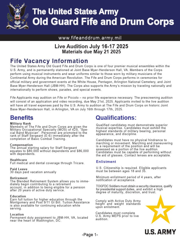 2025 Fife and Drum Corps Audition Guide | PDF | United States Army