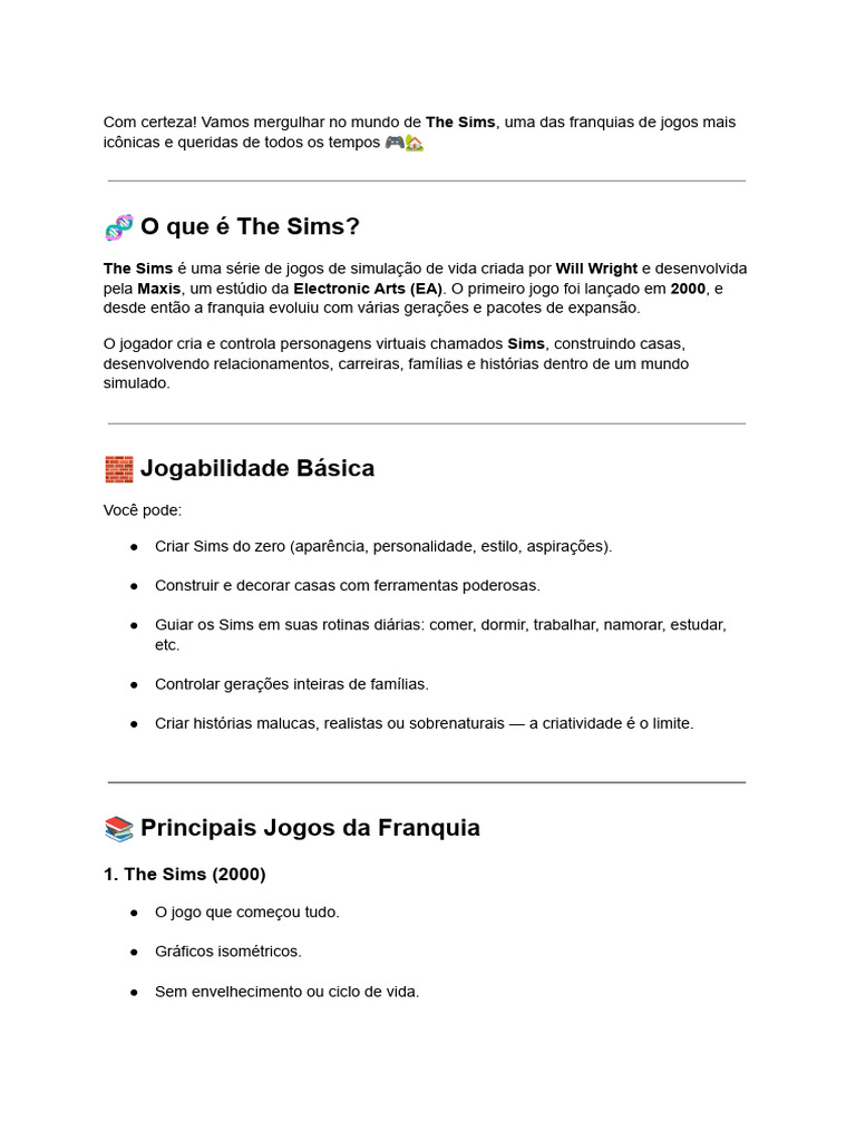 Guia Completo sobre The Sims e sua Evolução | PDF | Editores de jogos ...