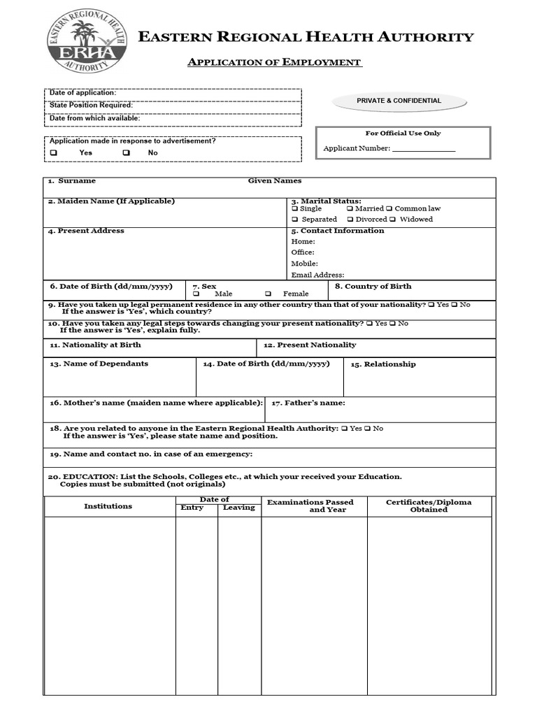 ERHA Employment Application Form | PDF | Justice | Crime & Violence