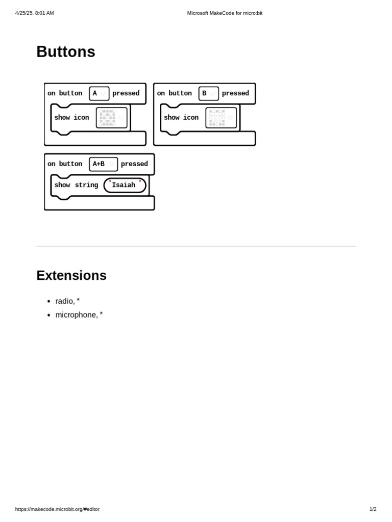 Microsoft MakeCode Button Controls Guide | PDF