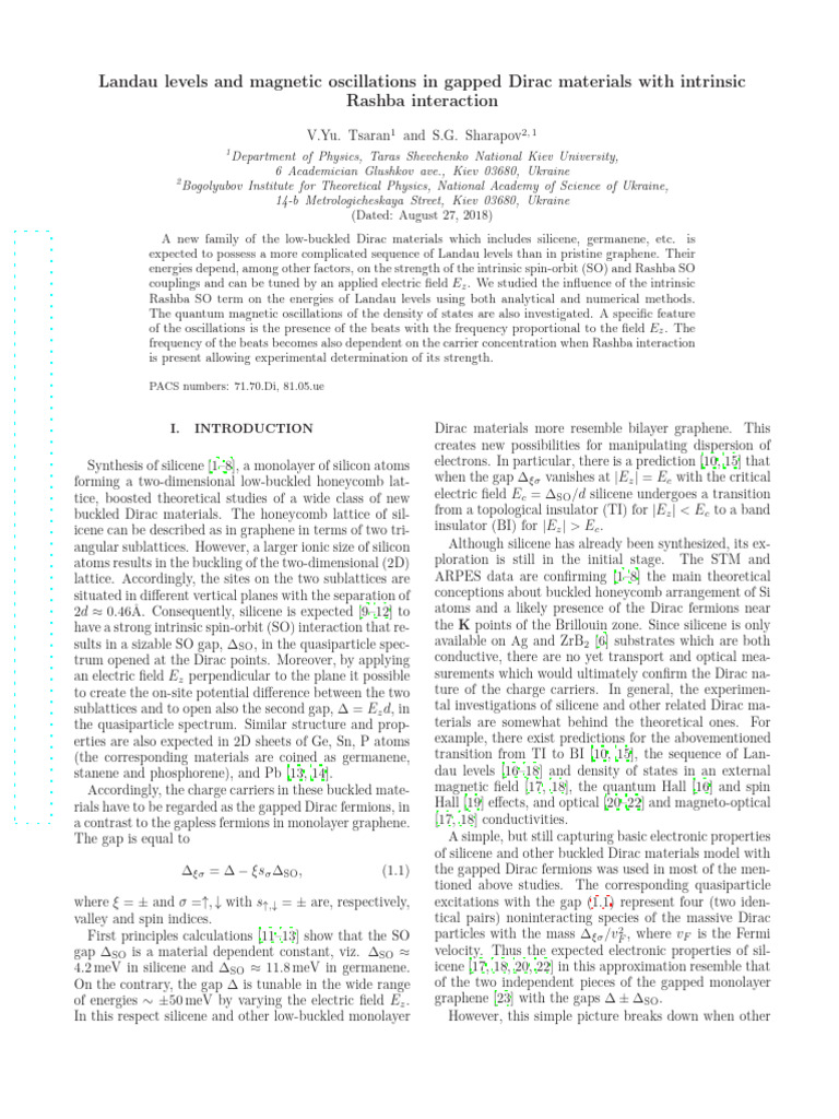 Landau Levels in Gapped Dirac Materials | PDF | Graphene | Spin (Physics)