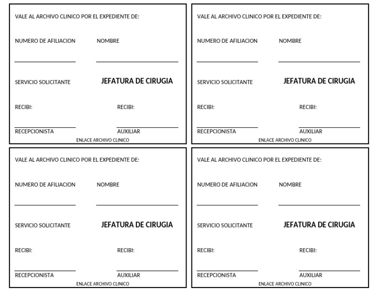 Vale de Archivo Clínico: Procedimiento | PDF