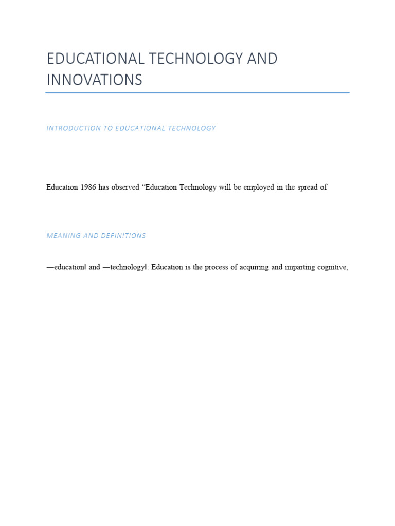 Introduction to Educational Technology | PDF | Educational Technology ...