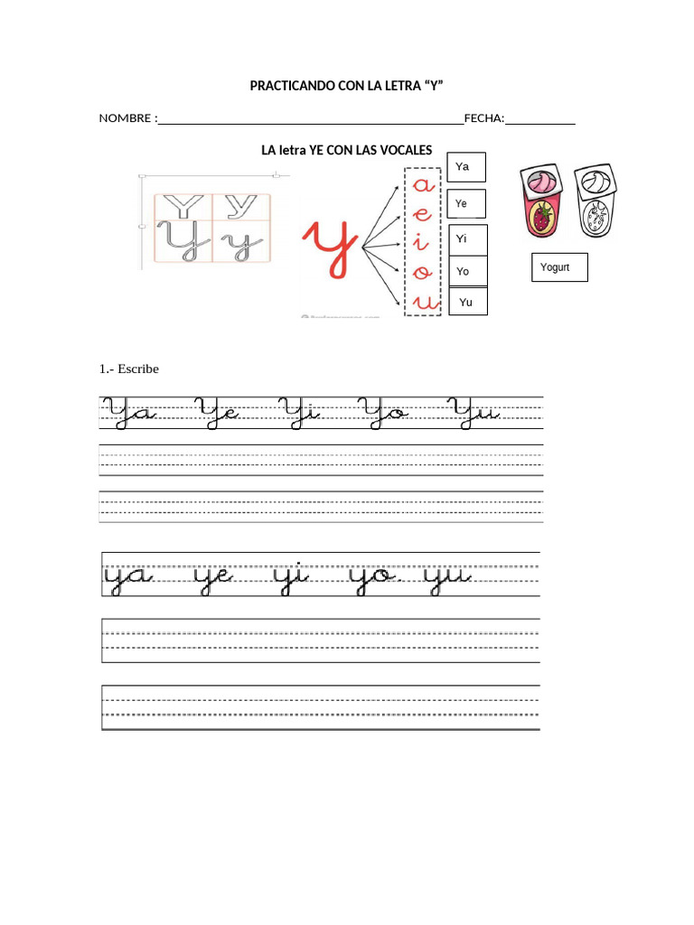 Oraciones con la letra Y para niños | PDF