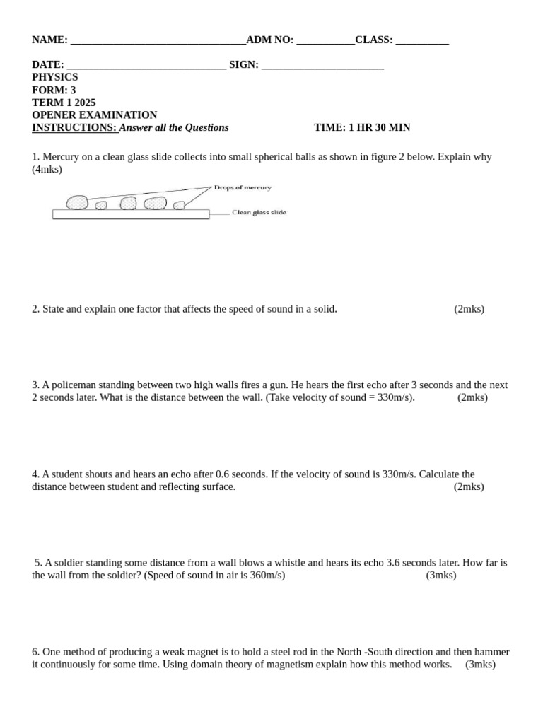 Physics Term 1 Exam 2025 | PDF | Waves | Ultrasound
