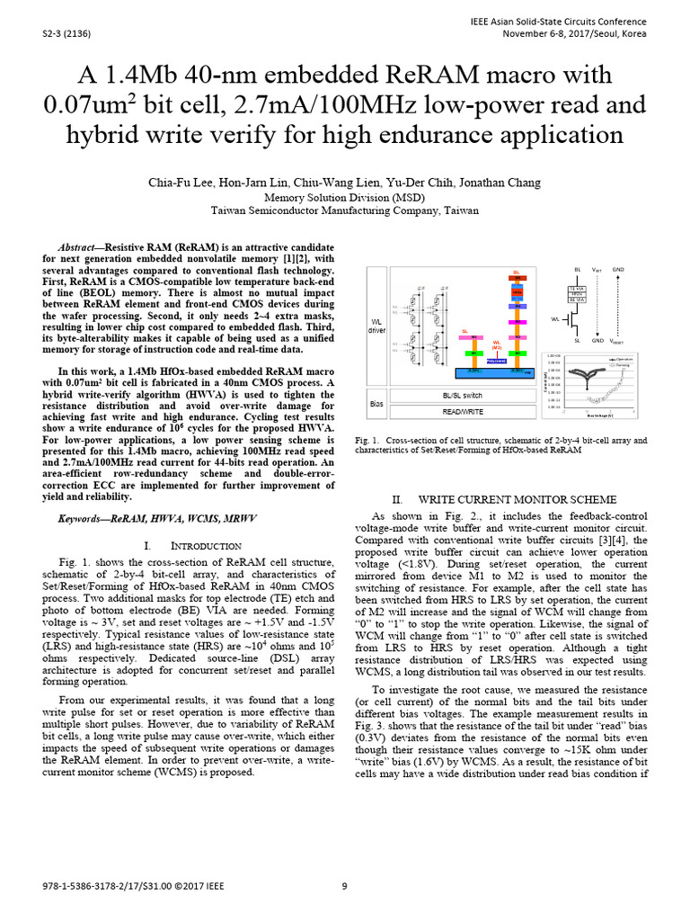 40nm Embedded ReRAM Macro Design | PDF | Flash Memory | Computer Memory