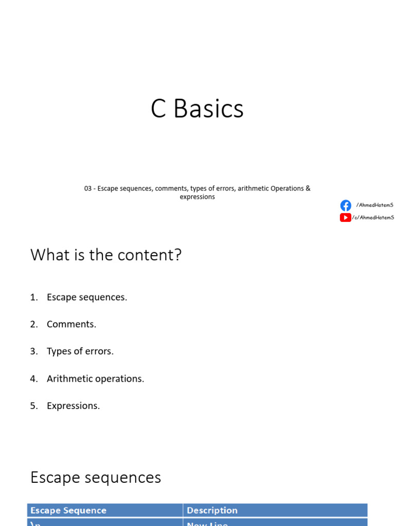 03 - C Basics - Escape Sequences, Comments, Types of Errors, Arithmetic ...