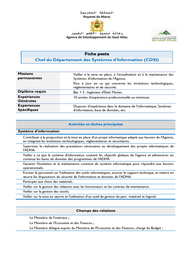 Poste de CDSI à l'Agence ADHA | PDF | Informatique | Système d'information
