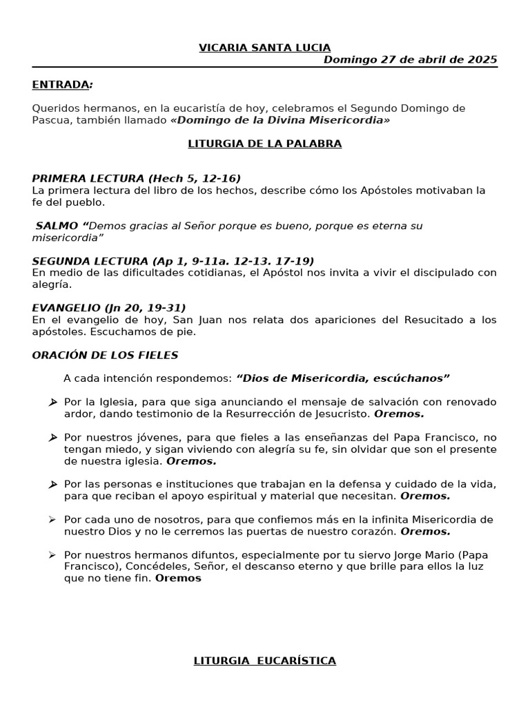 Misa del Domingo 27 de Abril 2025 | PDF