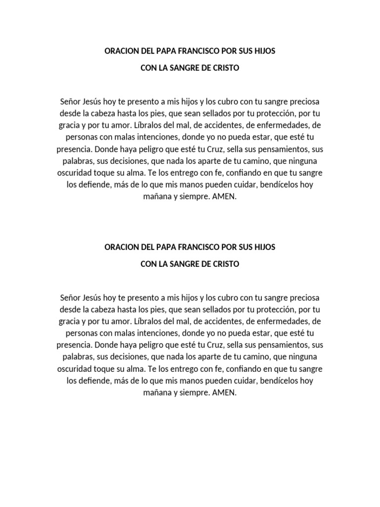 Oración del Papa Francisco por los Hijos | PDF