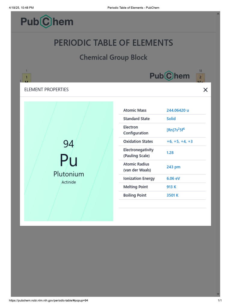 Periodic Table of Elements - Pu-PubChem | PDF | Periodic Table ...