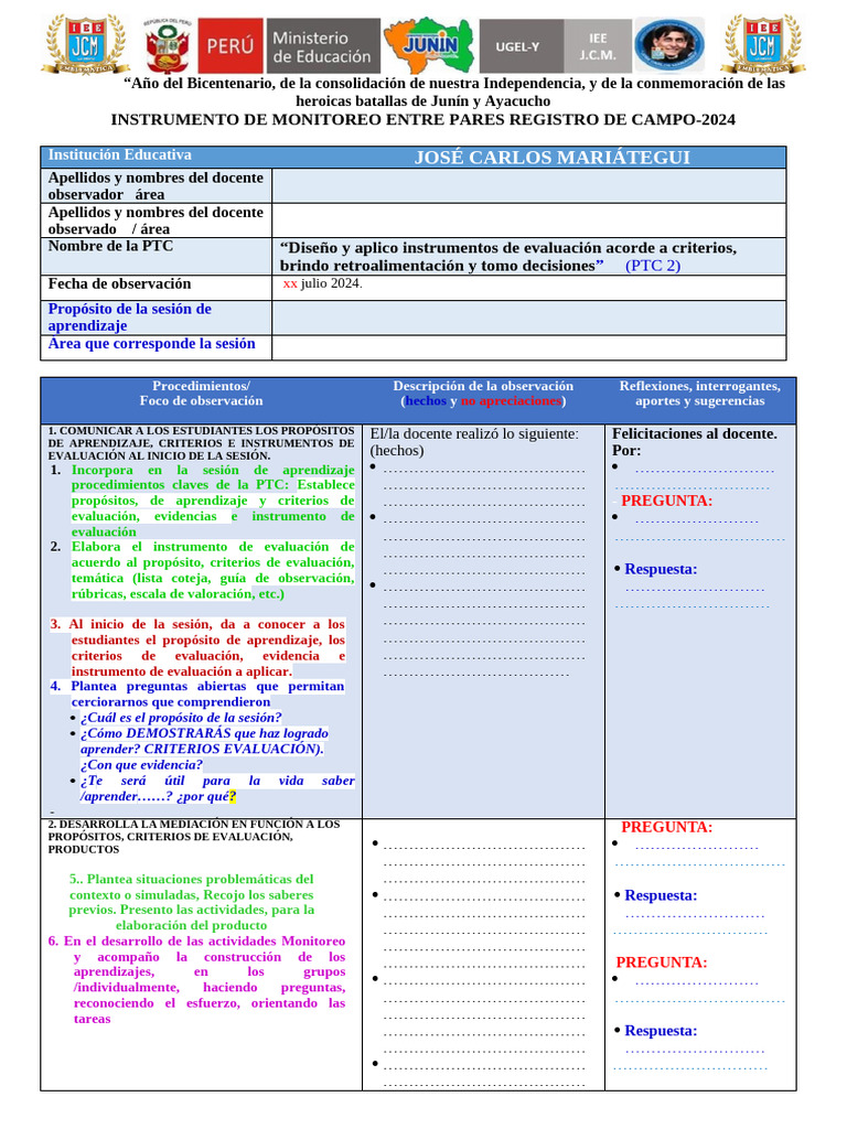 Monitoreo de Evaluación Docente 2024 | PDF | Aprendizaje | Cognición