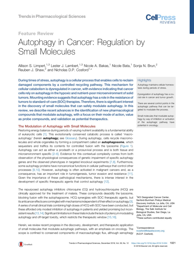 2018 Autophagy in Cancer | PDF | Autophagy | Kinase