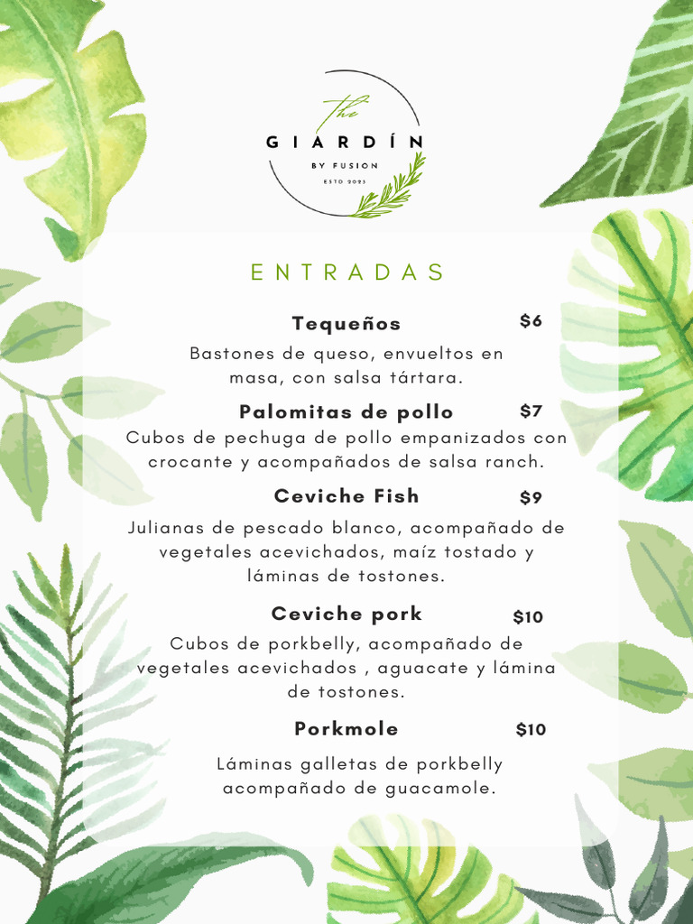 Menú de Entradas y Platos Principales | PDF | pesto | Cocinando