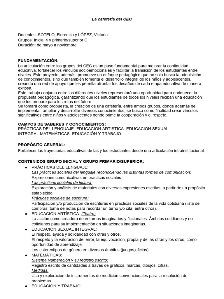 Cafetería Educativa: Articulación CEC | PDF | Enseñando | Educación sexual