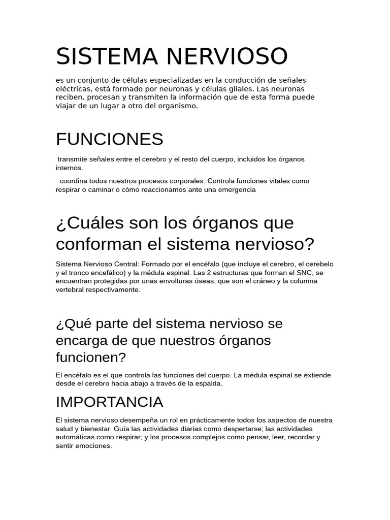 Funciones y Estructura del Sistema Nervioso | PDF