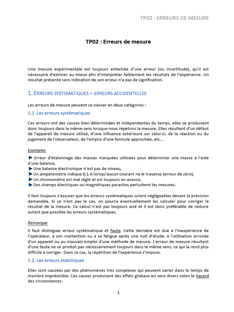 Erreurs de mesure : types et estimations | PDF | Erreur de mesure