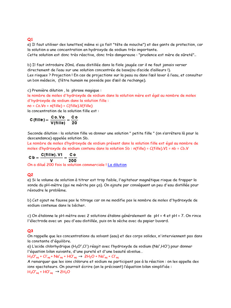 Dosage et dilution d'hydroxyde de sodium | PDF | Hydroxyde de sodium | Ph