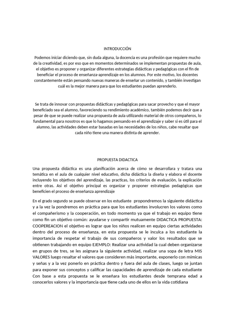 Propuesta Didáctica para el Aula | PDF | Enseñando | Aprendizaje