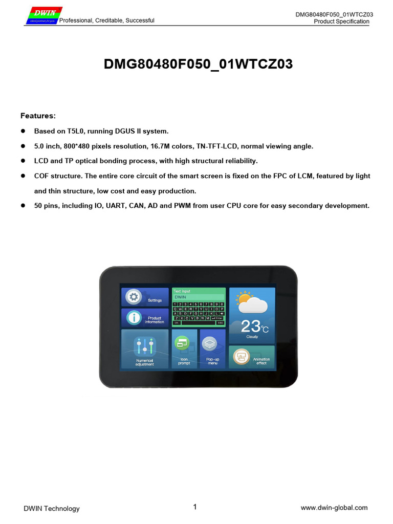 DWIN DMG80480F050 Product Specs | PDF | Computer Engineering ...