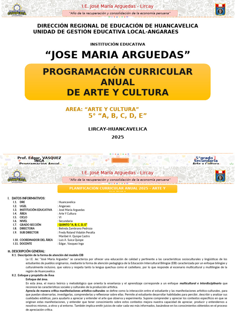 Programación Anual Arte y Cultura 2025 | PDF | Enseñando | Aprendizaje