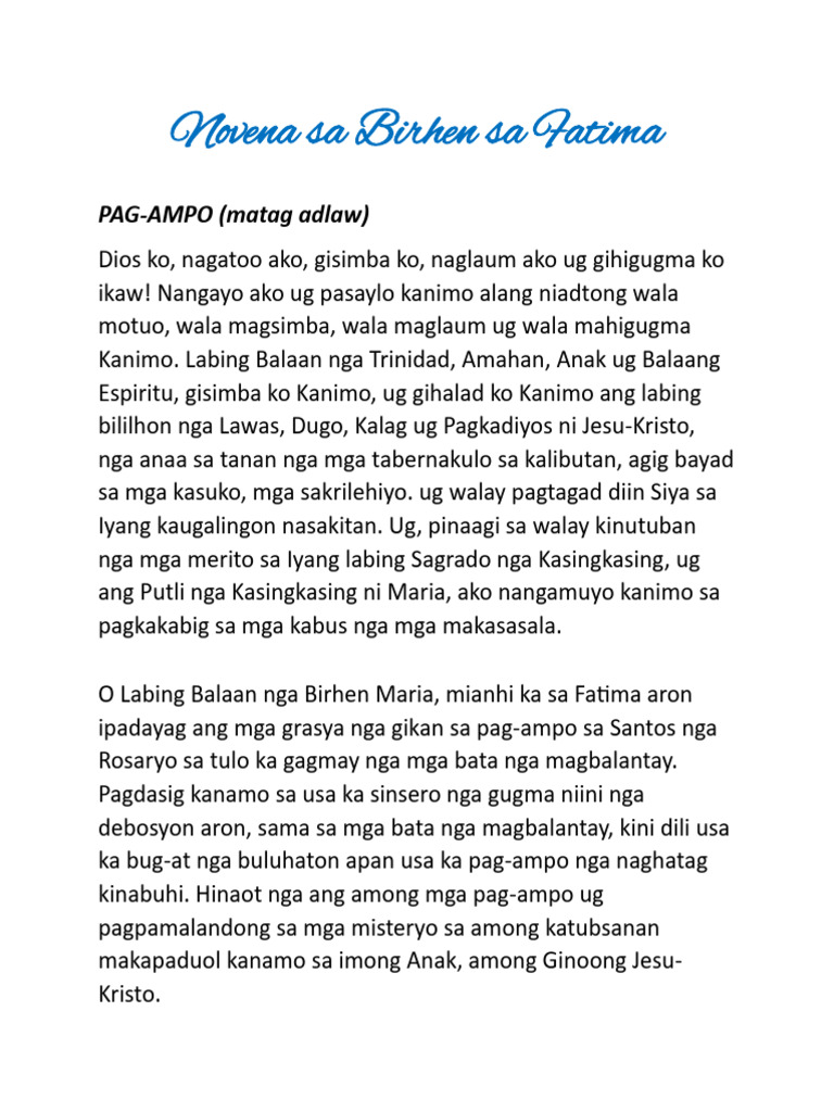 Novena Sa Birhen Sa Fatima - 2024 | PDF