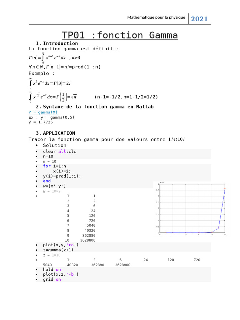 Fonction Gamma et Matlab en Physique | PDF