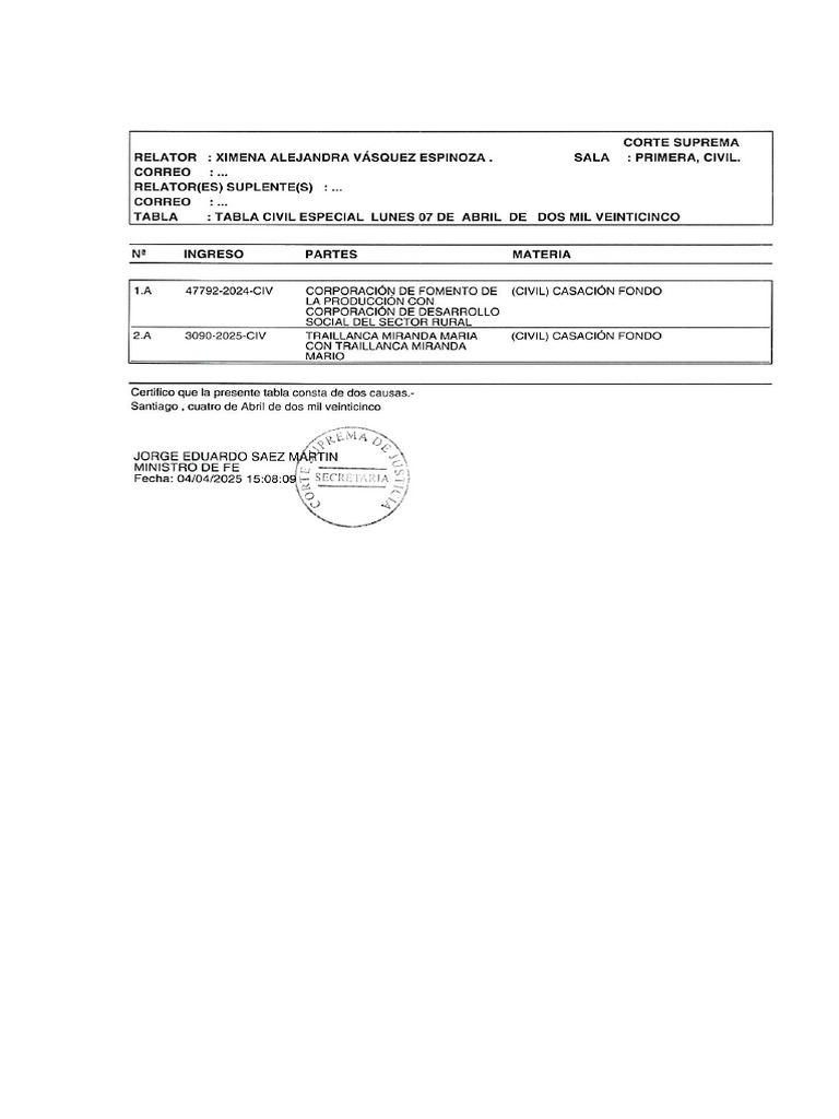 Tablas Causas 07 Al 11 de Abril de 2024 | PDF