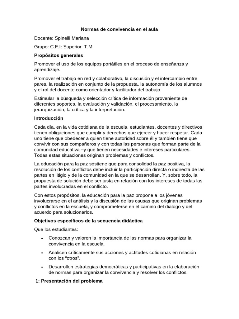 Normas de Convivencia en el Aula | PDF | Enseñando | Aprendizaje