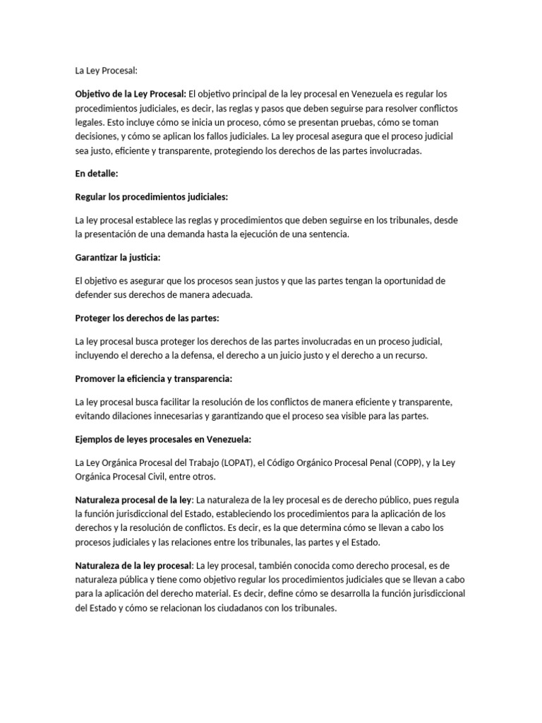 Ley Procesal en Venezuela: Objetivos y Eficacia | PDF | Ley procesal ...