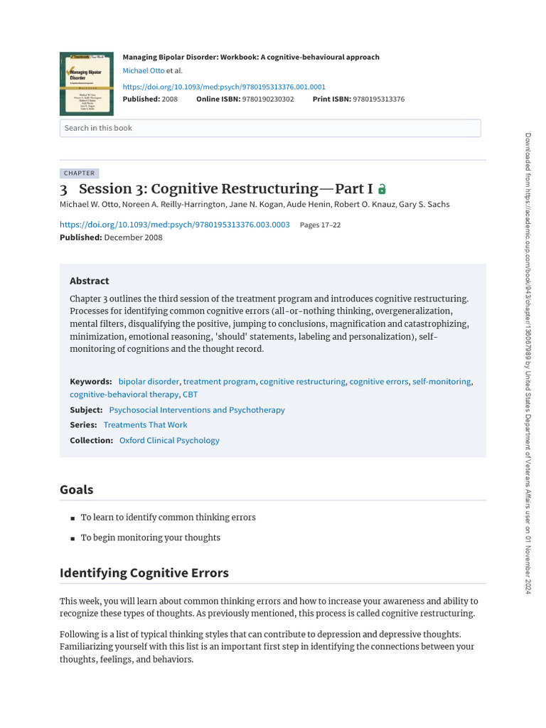 Chapter 3 SSN 3 Cognitive Restructuring | PDF | Cognitive Behavioral ...