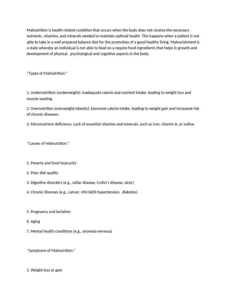 Understanding Malnutrition: Types, Causes, and Effects | PDF ...