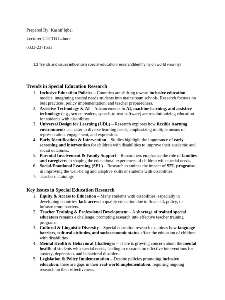 1.2 Trends and Issues in Special Educcaiton Research | PDF | Special ...
