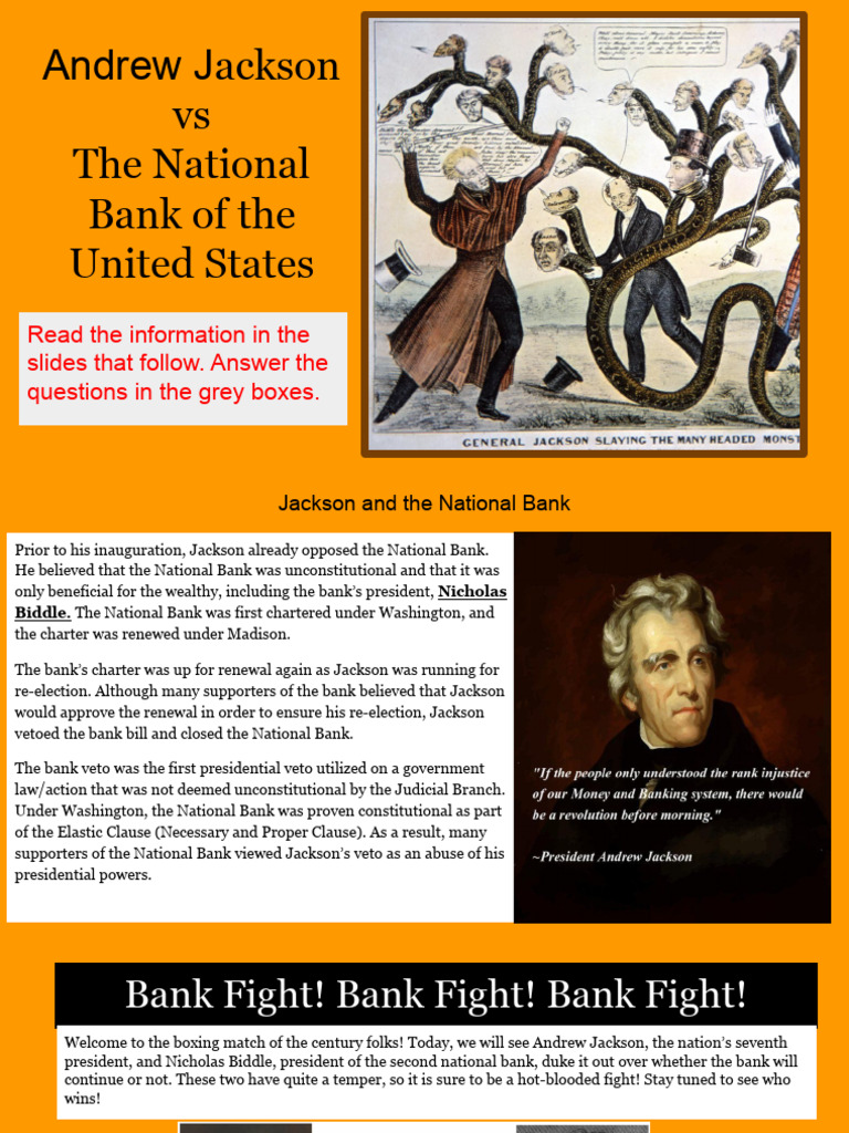 Jackson vs. National Bank: The 1832 Conflict | PDF | Second Bank Of The ...