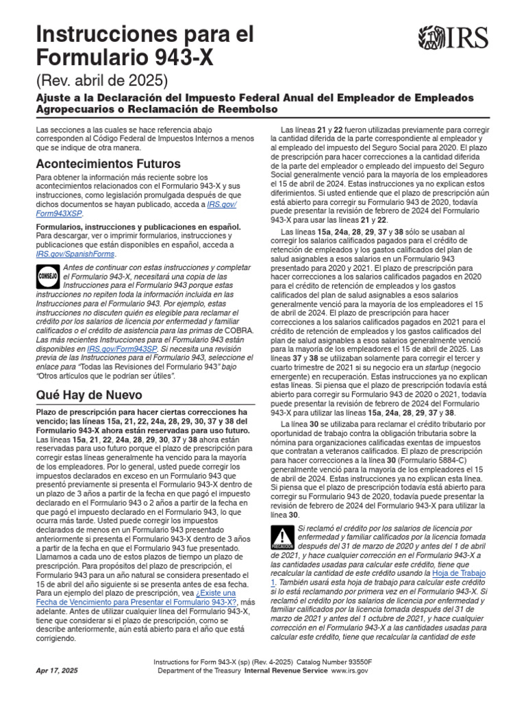 i943xsp | PDF | Impuestos | Medicare (Estados Unidos)