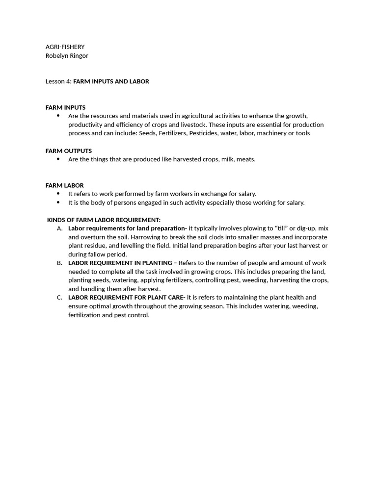 Farm Inputs and Labor in Agriculture | PDF