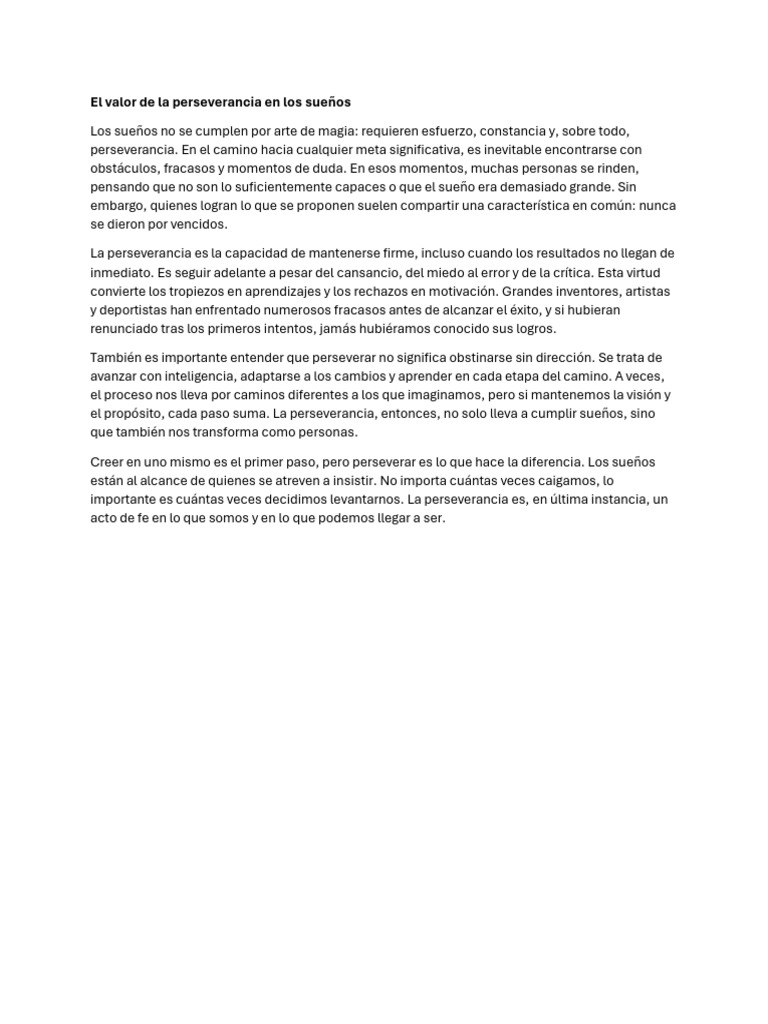 El Valor de La Perseverancia en Los Sueños | PDF