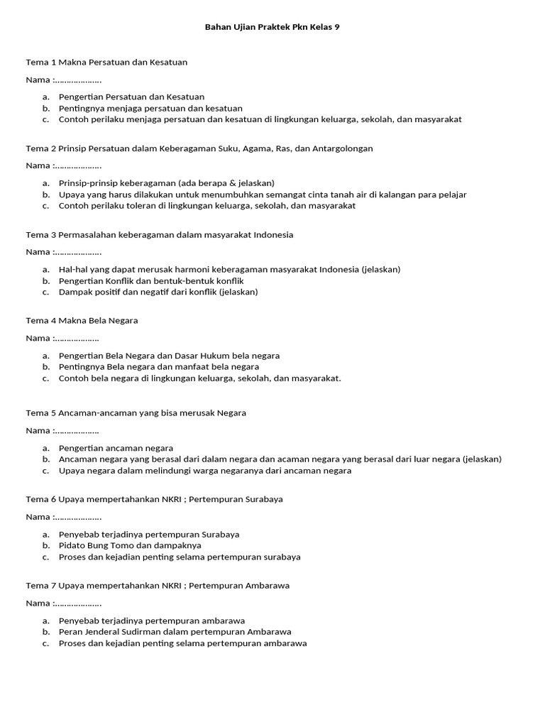 Contoh Tugas Praktek PKN Kelas 9 | PDF