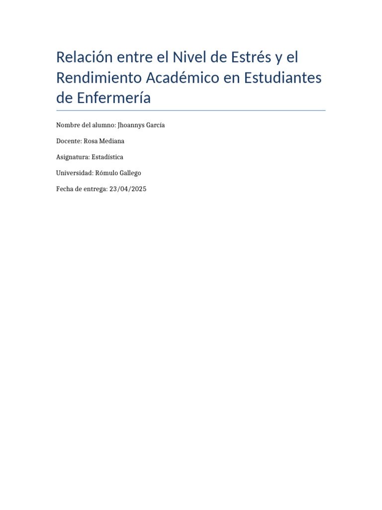 Estrés y Rendimiento en Estudiantes de Enfermería | PDF | Estrés ...