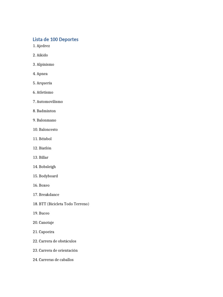 Lista de 100 Deportes del Mundo | PDF