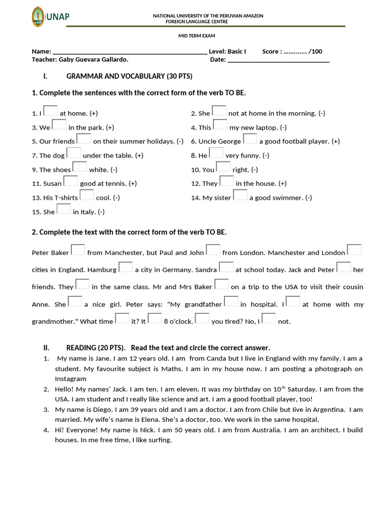 Basic I Mid Term Exam - Foreign Language | PDF | Applied Linguistics ...
