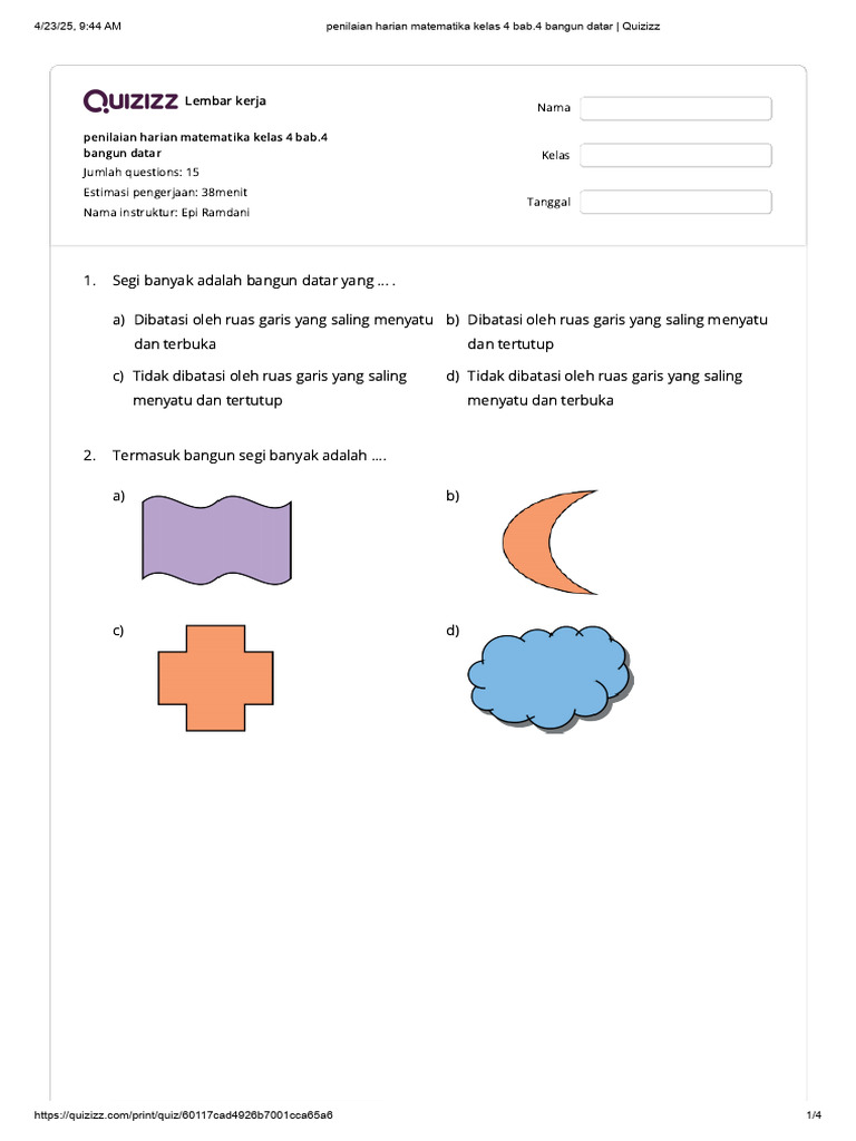 Penilaian Harian Matematika Kelas 4 | PDF
